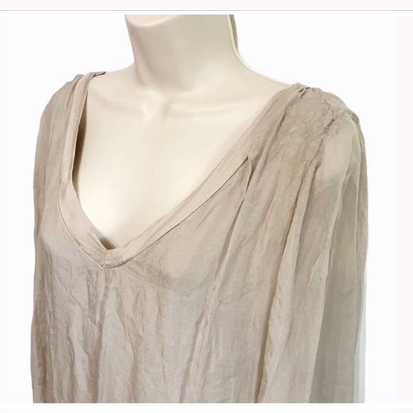 Sofia of Italy Silk Bell Sleeve V Neck Costal Flowy Loose Beach Summer Dress - Picture 3 of 6